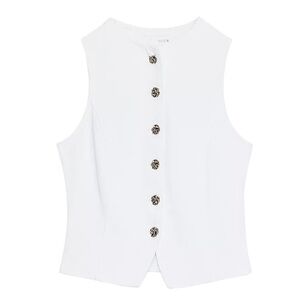 Zara White Sleeveless Gold Button-Down Denim Vest